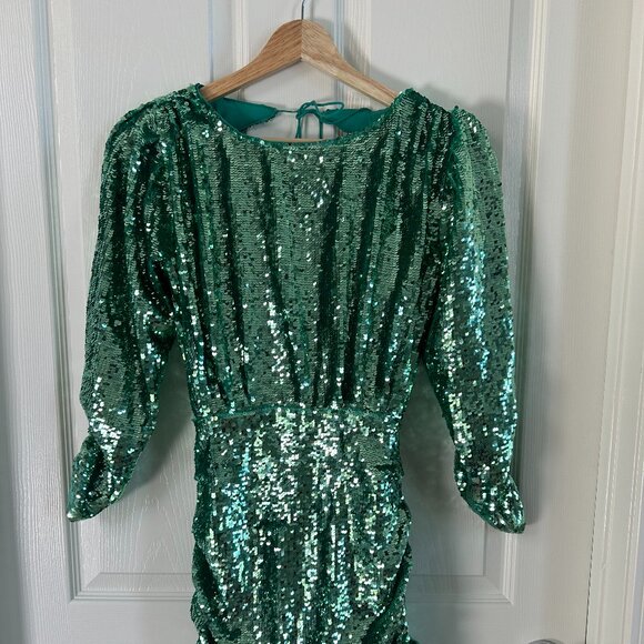 For Love & Lemons Marais Sequin Mini Dress XS Green Backless Party Cocktail - Picture 6 of 10